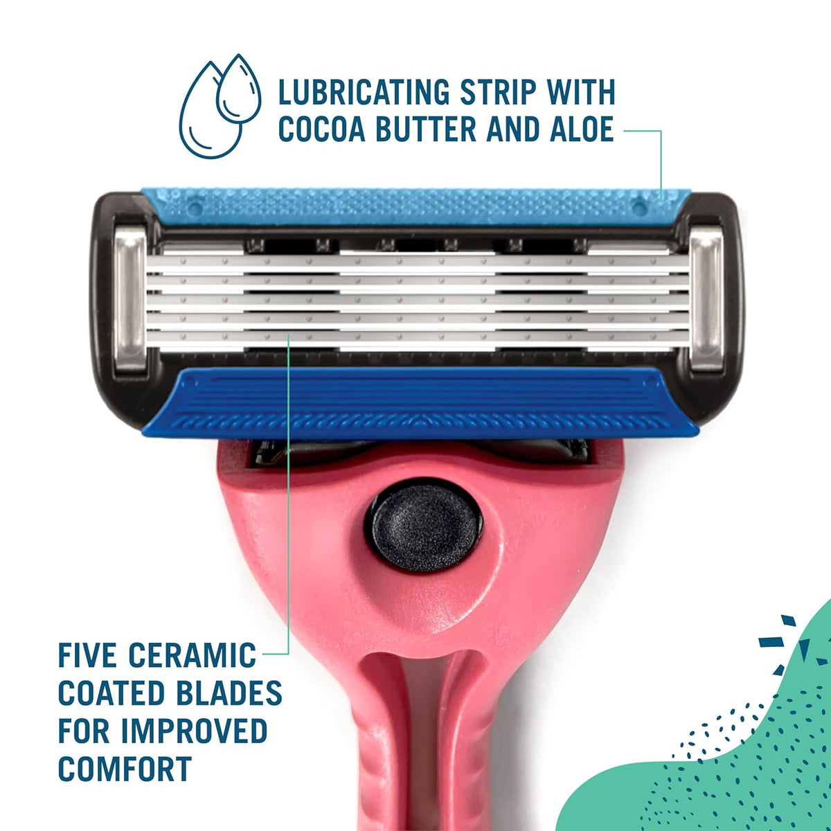 Preserve Shave 5 Razor Refills, Ceramic-Coated Blades, Aloe Strip, 4ct | Reusable Cartridges Fit Shave 5 Handle; Cocoa Butter Enriched Strip; For Men & Women; Cruelty-Free, Never Tested on Animals