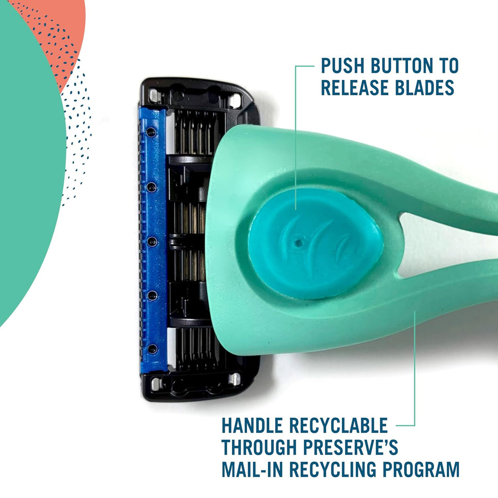 Preserve Shave 5 Razor Refills, Ceramic-Coated Blades, Aloe Strip, 4ct | Reusable Cartridges Fit Shave 5 Handle; Cocoa Butter Enriched Strip; For Men & Women; Cruelty-Free, Never Tested on Animals