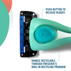 Preserve Shave 5 Razor Refills, Ceramic-Coated Blades, Aloe Strip, 4ct | Reusable Cartridges Fit Shave 5 Handle; Cocoa Butter Enriched Strip; For Men & Women; Cruelty-Free, Never Tested on Animals