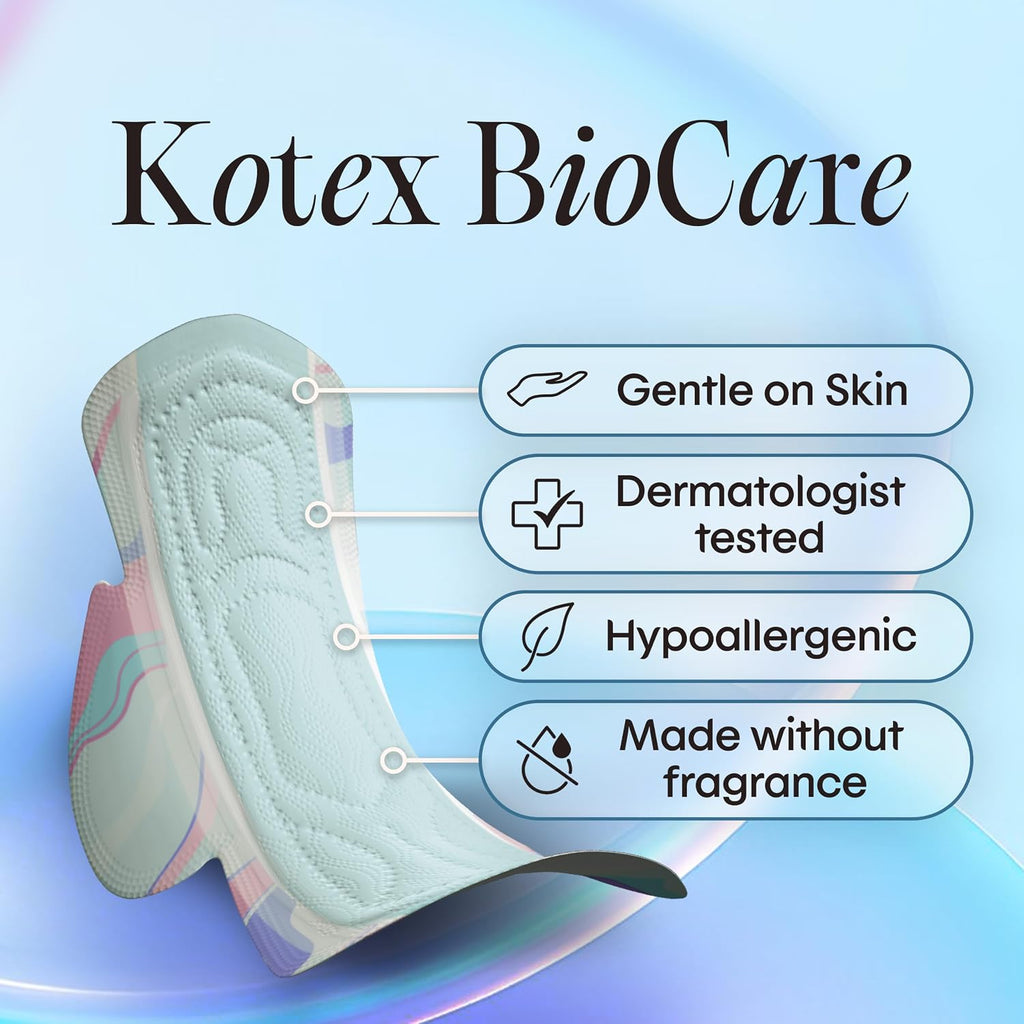 Kotex BioCare Ultra Thin Pads, Wings, Heavy, 24 Count