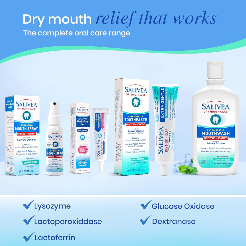 SALIVEA Dry Mouth Toothpaste Anticavity Fluoride Mint 4.3 oz Pack of 1 | Anticavity fluoride with xylitol and calcium, SLS free low foaming gentle formula for daily oral defense and fresh breath