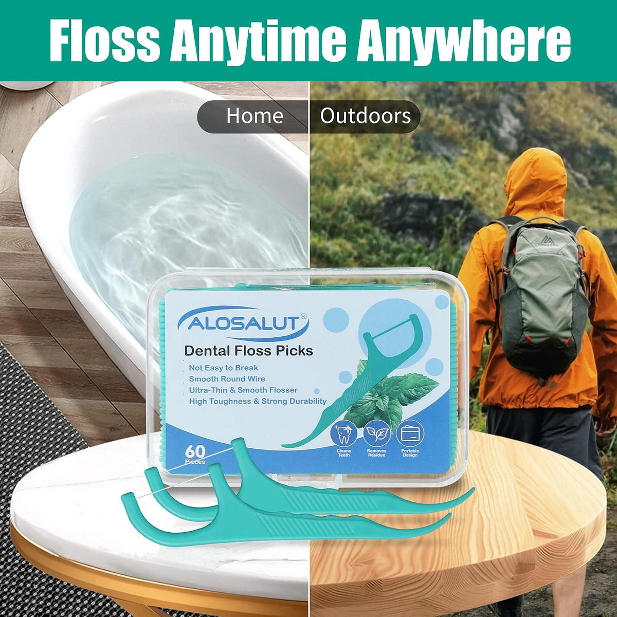 840 Count Dental Floss Picks – Mint Flavored Flossers with Built-in Toothpick for Deep Cleaning – 14 Portable Boxes of 60 – Strong & Smooth Floss Sticks for Family Home Travel - Adults & Kids
