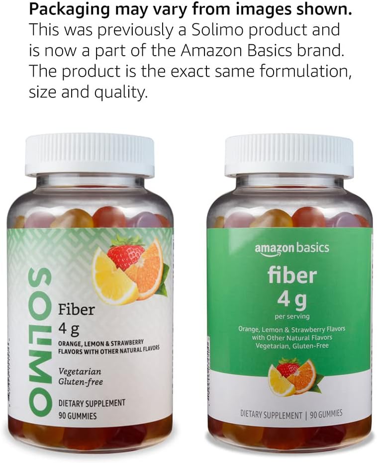 Amazon Basics Soft Fiber Gummies for Digestive Health and Regularity, Orange, Lemon & Strawberry Flavors, 90 Count, (Previously Solimo) (Pack of 2)
