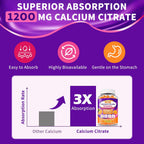 3 Packs Calcium Citrate Gummies 1200mg with Vitamin D3 K2 B12, 4-in-1 High Absorption Calcium Supplement for Women Men, Bone Teeth Muscle Support, Calcium Gummies for Adults,Sugar Free,Orange Flavor