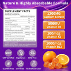 3 Packs Calcium Citrate Gummies 1200mg with Vitamin D3 K2 B12, 4-in-1 High Absorption Calcium Supplement for Women Men, Bone Teeth Muscle Support, Calcium Gummies for Adults,Sugar Free,Orange Flavor