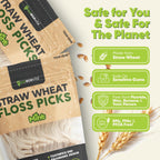 Dental Floss Picks - Straw Wheat Handle Flossers | Thin & Shred-Resistant Thread for Tight Gaps | Flossers for Adults | Gentle on Gums & Teeth | Gluten-Free & Vegan (200 Pack, Mint)