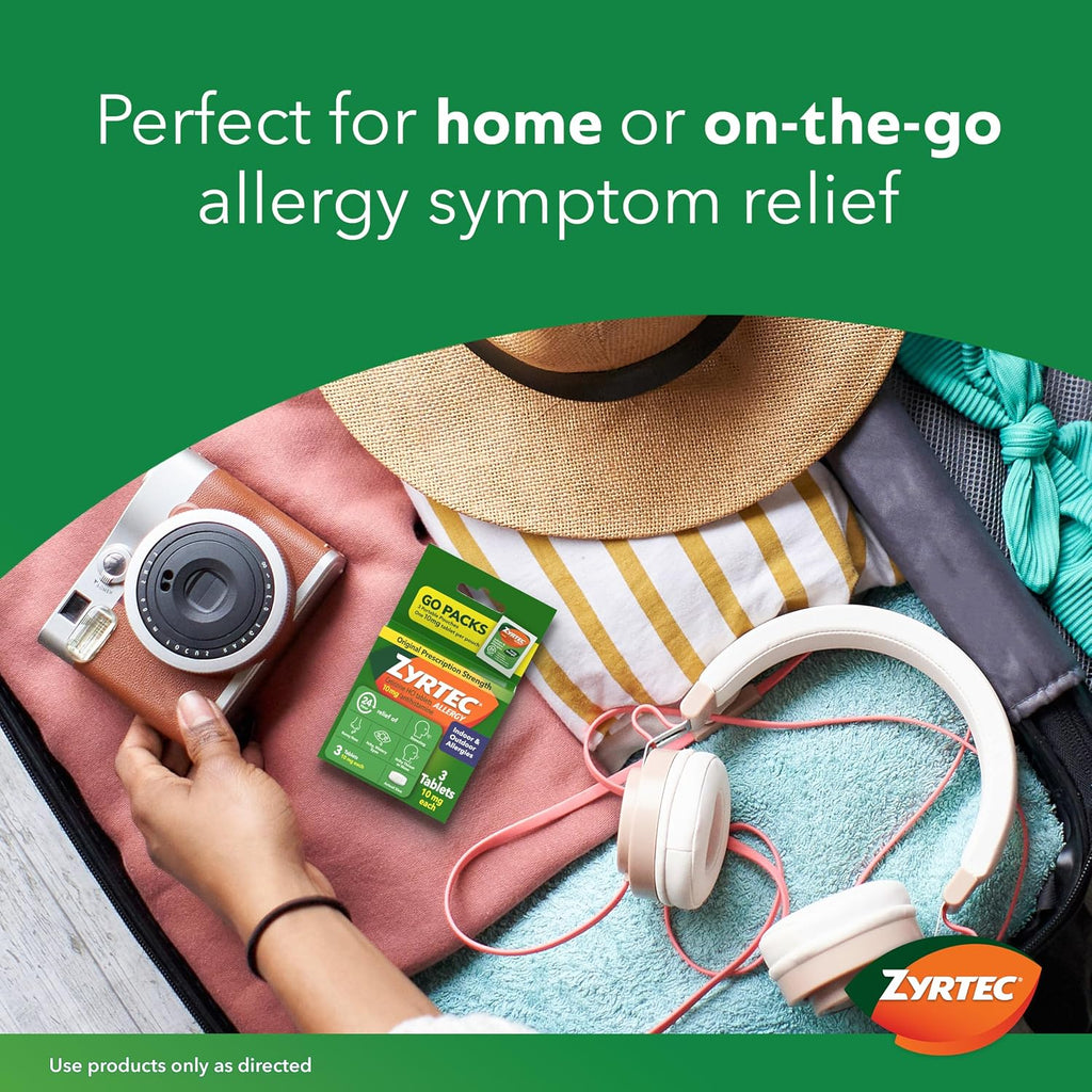 Zyrtec 24-Hour Allergy Relief Tablets, 30-Ct Size Plus 3x1-Count Packs | 10 mg Cetirizine HCl, Allergy Medicine, For Symptoms like Runny Nose, Sneezing, Itchy & Watery Eyes & Itchy Nose or Throat