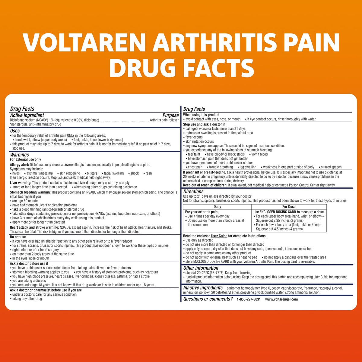 Voltaren Arthritis Pain Gel, Diclofenac Pain Relief Cream, 100 g, 2 Pack | Prescription Strength Topical Arthritis Pain Relief with Diclofenac, Targets Inflammation, Improves Mobility, Easy Open Cap