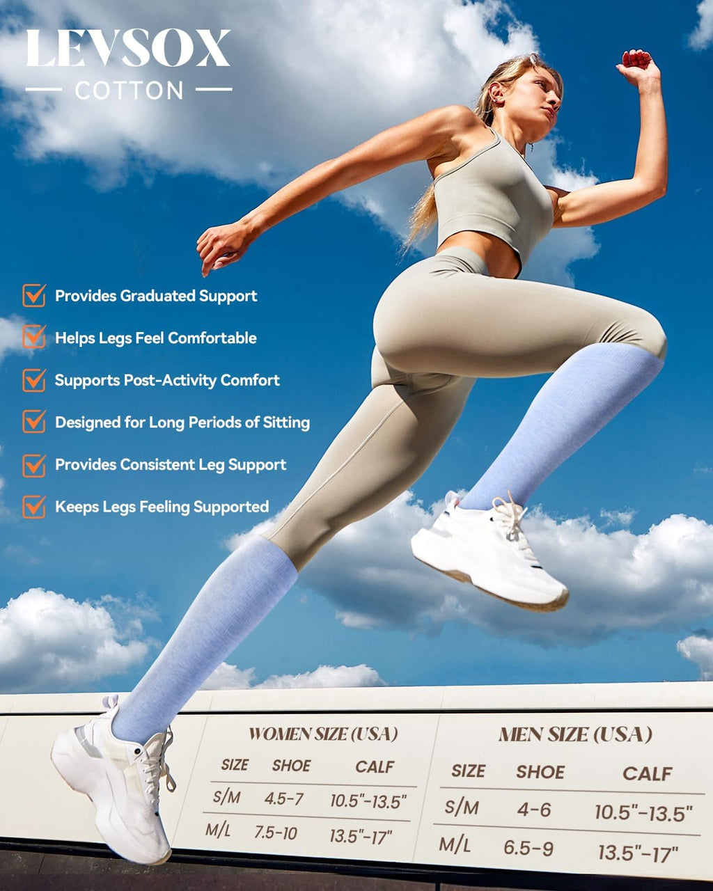 LEVSOX Cotton Compression Socks for Women Men 20-30 mmHg Knee High Cute Support Sock for Nurses Flying Pregnancy