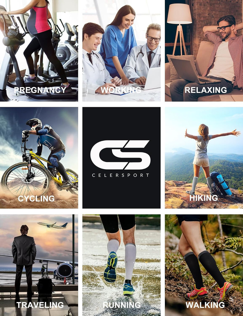 CS CELERSPORT Compression Socks for Men Women 20-30mmHg Running 3 Pairs | Breathable Knee High Circulation Support Socks for Travel, Pregnant, Nurses, Athletic, Daily Stand