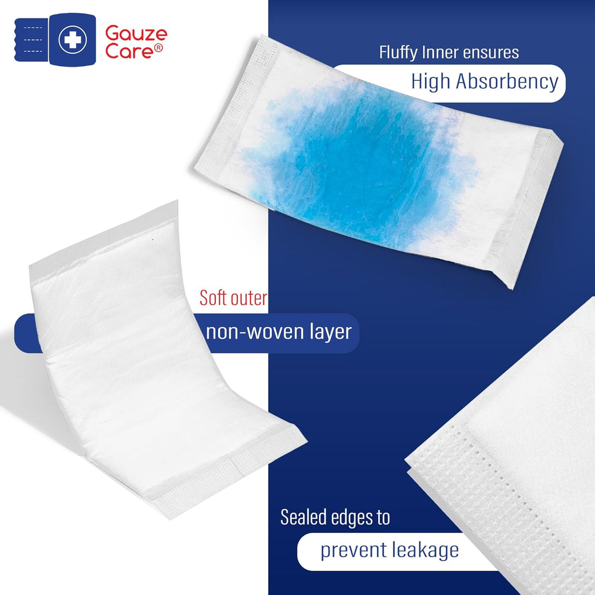 GauzeCare Sterile Abdominal- ABD Combine Pads| 50-Pack, 5 x 9 Inches| Extra Absorbent & Thick, Individually Wrapped Wound Dressing, First Aid Pads| Surgical-Grade, Nonstick- for Heavy Leakage, Post Op