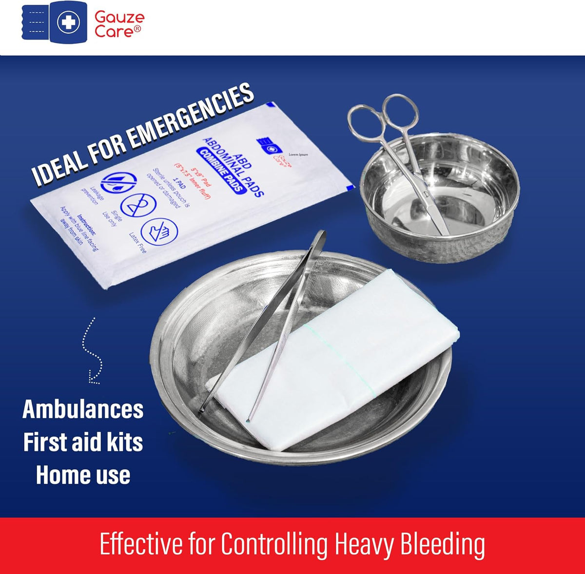 GauzeCare Sterile Abdominal- ABD Combine Pads| 50-Pack, 5 x 9 Inches| Extra Absorbent & Thick, Individually Wrapped Wound Dressing, First Aid Pads| Surgical-Grade, Nonstick- for Heavy Leakage, Post Op
