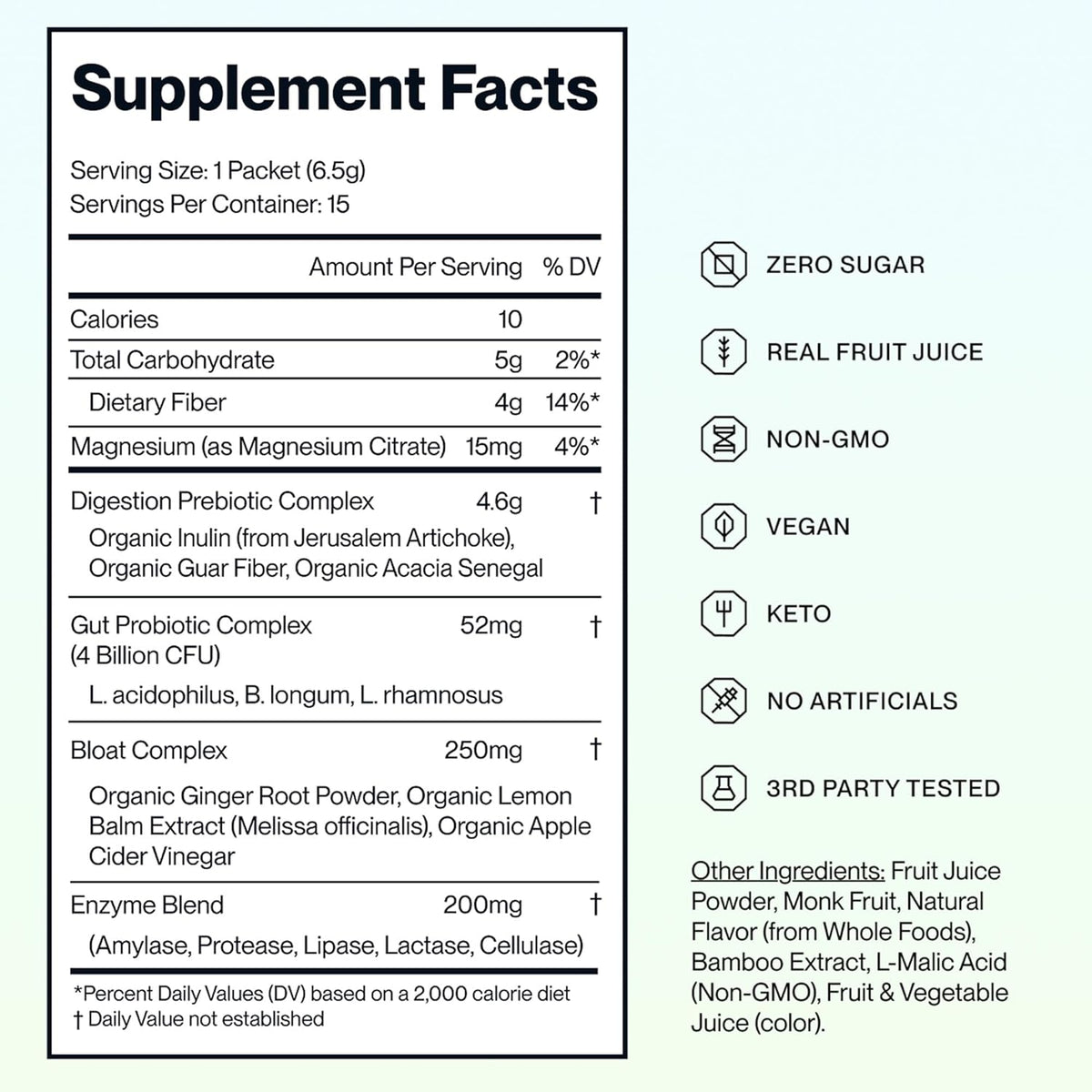 Feel Goods Digestion+ Gut Health Organic Fiber & Probiotic Powder Drink Mix | Digestive Enzymes, Digestion Plus, Bloating Relief, Gut Cleanse, Gut Guardian - Zero Sugar, 15 Stick Packets