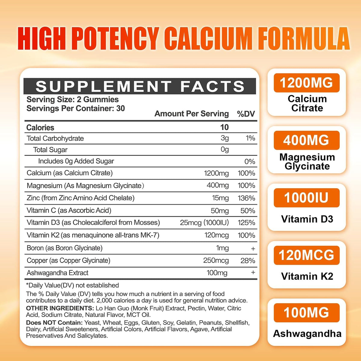 Calcium 1200 mg with Vitamin D3 for Adults - Calcium Citrate Gummies | with Vitamin D3, K2, Magnesium, Zinc, Boron, Copper and Ashwagandha - Extra Absorption Calcium Supplement for Women Men