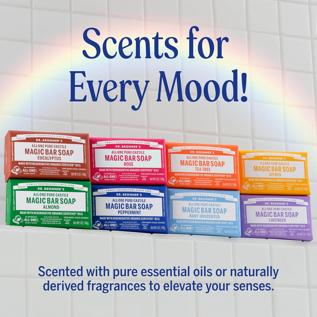 Dr. Bronner's Pure-Castile Magic Bar Soap - Made with Regenerative Organic Certified Oils - For Face, Body, Hair- Gentle on Sensitive Skin - Vegan Soap Bars for Men & Women - Lavender, 2 Pack, 5oz