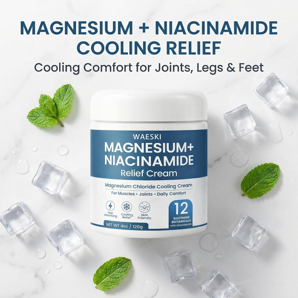 Magnesium Niacinamide Relief Cream - Magnesium Cream for Joints, Leg, Foot, 12 Ingredients for Relief, Fast Acting Cooling Formula, Lightweight, Non-greasy (1)