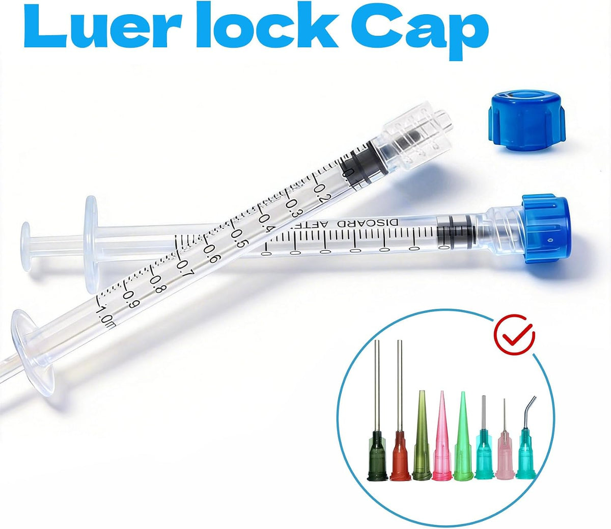 100 Pack 1mL Luer Lock Syringes without Needle - Sterile & Individually Wrapped, 1cc Syringe with Cap, Industrial & Lab Use