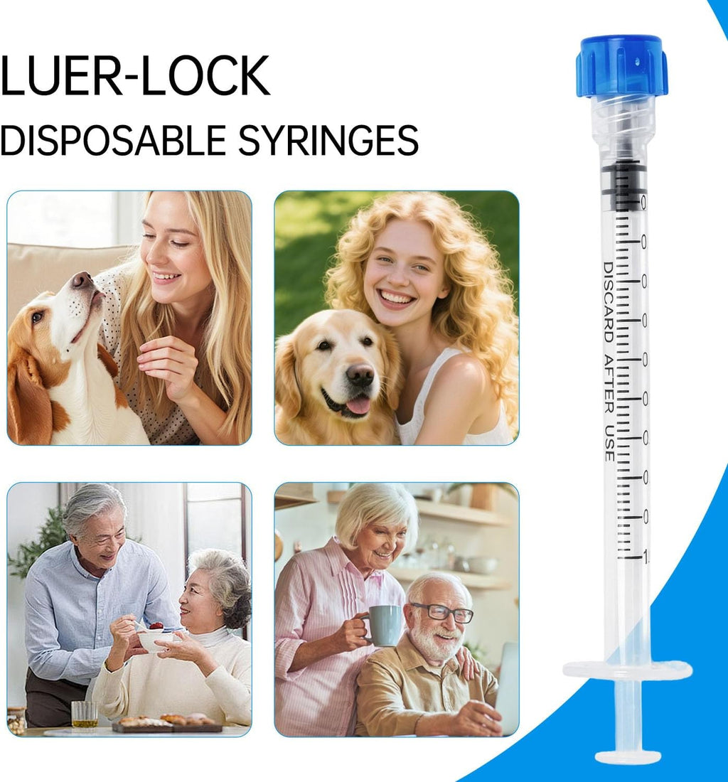 100 Pack 1mL Luer Lock Syringes without Needle - Sterile & Individually Wrapped, 1cc Syringe with Cap, Industrial & Lab Use