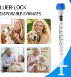 100 Pack 1mL Luer Lock Syringes without Needle - Sterile & Individually Wrapped, 1cc Syringe with Cap, Industrial & Lab Use