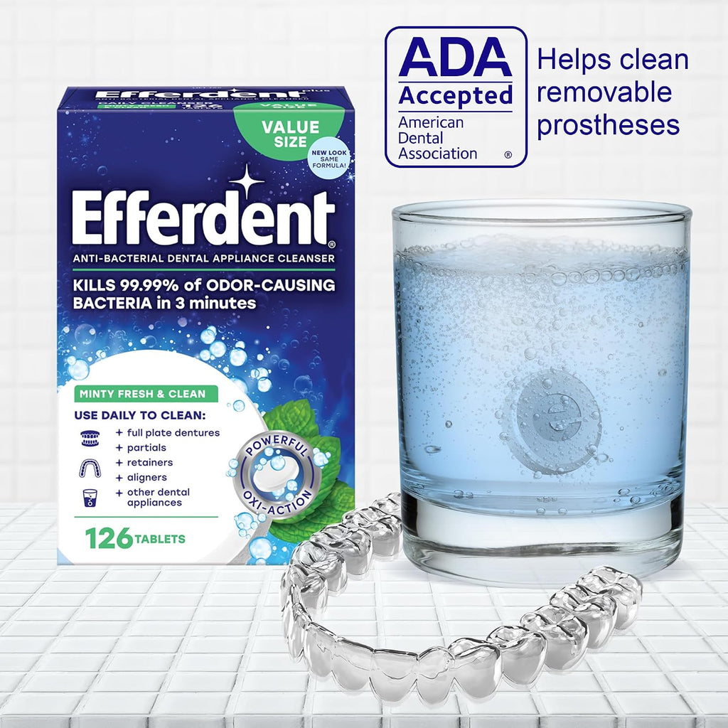 efferdent Denture Cleaner Tablets, Minty Fresh & Clean, 44 Count | Retainer Cleaner, Use Daily To Clean Dental Appliances, Full Plate Dentures, Aligners & Mouth Guards