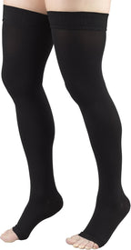 Truform 30-40 mmHg Compression Stockings for Men and Women, Thigh High Length, Dot-Top, Open Toe, Black, X-Large