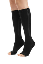 Cetaplast Copper Magnetic Zipper Compression Socks for Men & Women – Open-Toe Knee-High Graduated Support for Edema, DVT, Varicose Veins, Swelling, Pain Relief & Travel