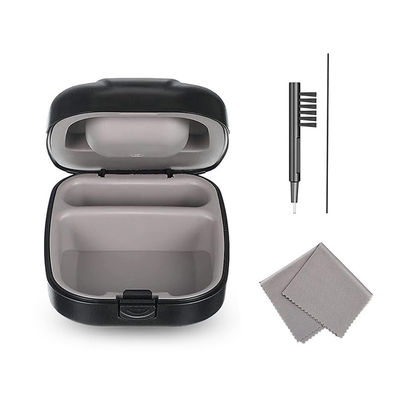 Hearing Aid Hard Case Pocket Size with Cleaning Cloth Brush Tools for Sound Amplifier(Black)