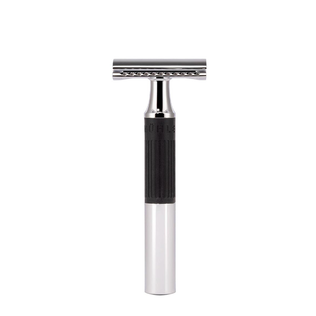 MÜHLE NEO Bundle - 4 Piece Set - Safety Razor Chrome-Plated Blades, Cream, After Shave - Closed Comb, Rubber Grip, Black