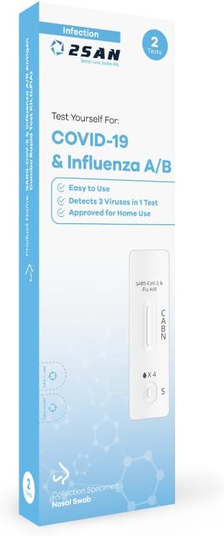 2San COVID-19 and Flu A/B Rapid Test Kit, 15-Minute Results, Easy At-Home Antigen Self-Test for Quick and Accurate Detection of COVID and Influenza, 18 Pack