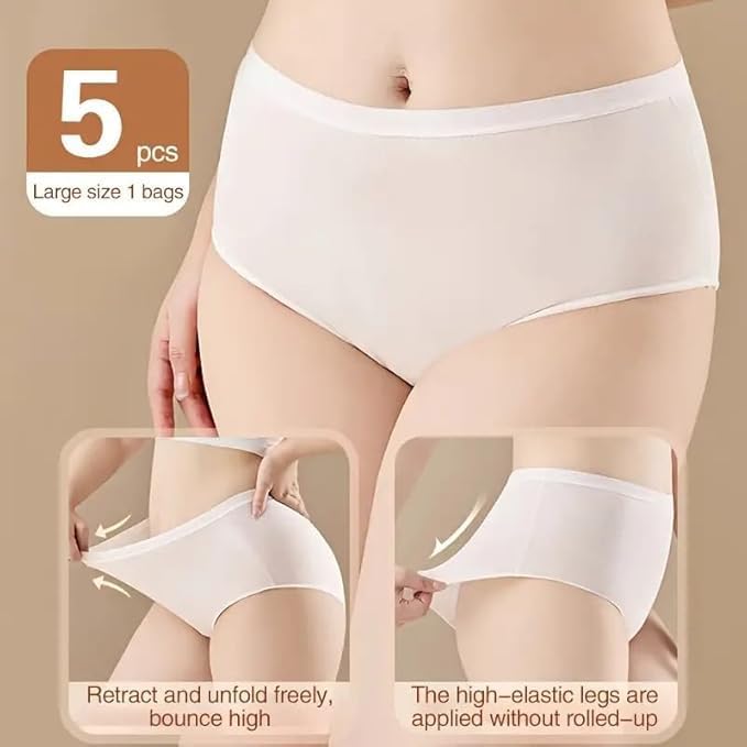 LOURYN KOULYN® Cotton Disposable Underwear for Women – Soft, Breathable, Comfortable Travel Panties | Postpartum & Hospital Use High Waist Briefs (Pack of 5) Multicolour