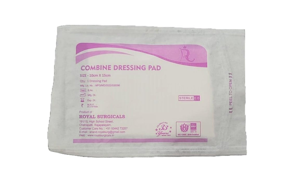 Sterile Absorbent Cotton Combine Dressing Pad | Dressing Pad for Wound Dressing/First Aid/Home (10x15cm) (Pack of 25)
