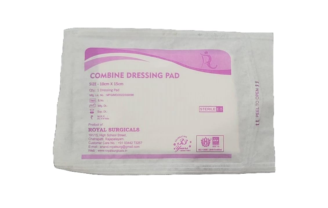 Sterile Absorbent Cotton Combine Dressing Pad | Dressing Pad for Wound Dressing/First Aid/Home (10x15cm) (Pack of 25)
