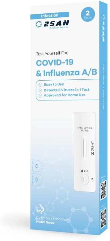2San COVID-19 and Flu A/B Rapid Test Kit, 15-Minute Results, Easy At-Home Antigen Self-Test for Quick and Accurate Detection of COVID and Influenza, 18 Pack