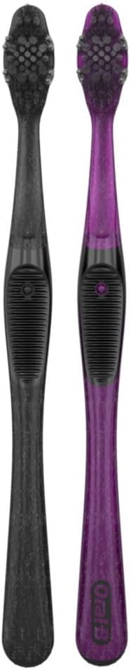 Oral-B 3D White Charcoal Manual Toothbrush, 2-Pack, Medium Bristles, Teeth Whitening Brushes for Adults