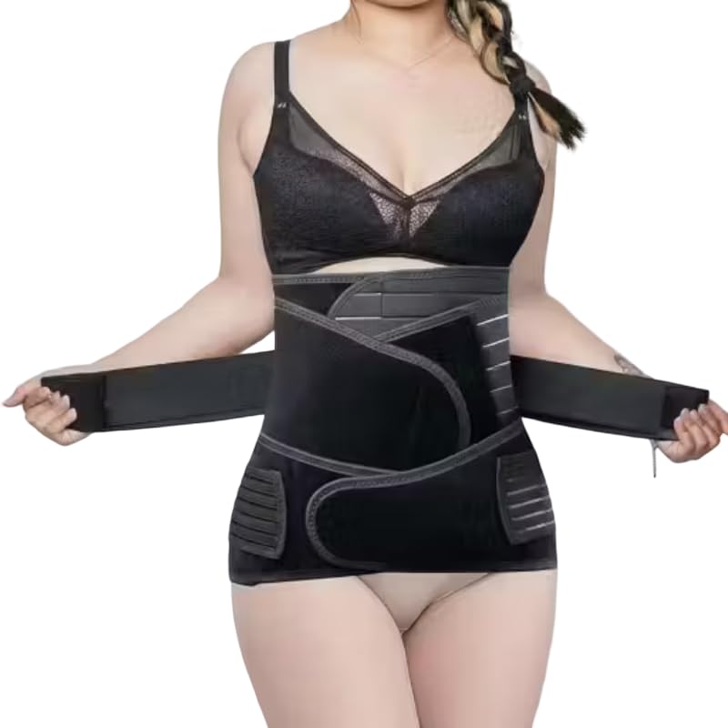 3-in-1 Postnatal Recovery Belt, Adjustable Maternity Belly Band for Postpartum Tummy Control, Back Pain Relief, Pelvic Support, Grey & Black