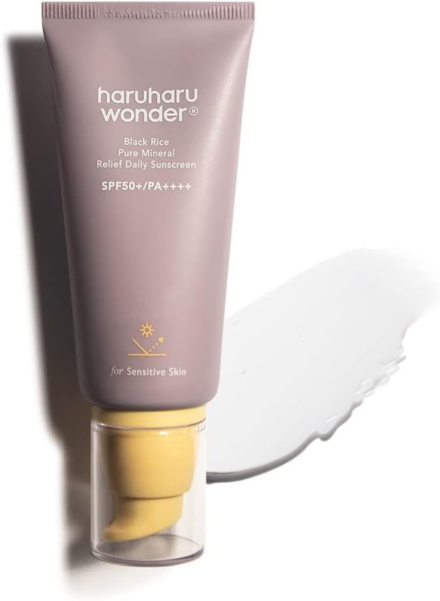 haruharu wonder Black Rice Pure Mineral Relief Daily Sunscreen, SPF50+, Mineral, PA++++, Broad Spectrum, UVA/UVB, Hyaluronic Acid, Niacinamide, 50 ml