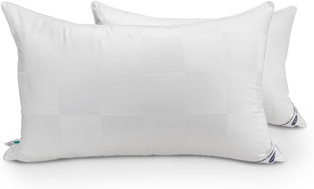Luxury Hotel Collection Down Alternative Pillows, Standard Size, Medium or High Profile, 250 Thread Count Cotton Cover, Set of 2, White, Machine Washable, Made in Australia (Medium Profile)