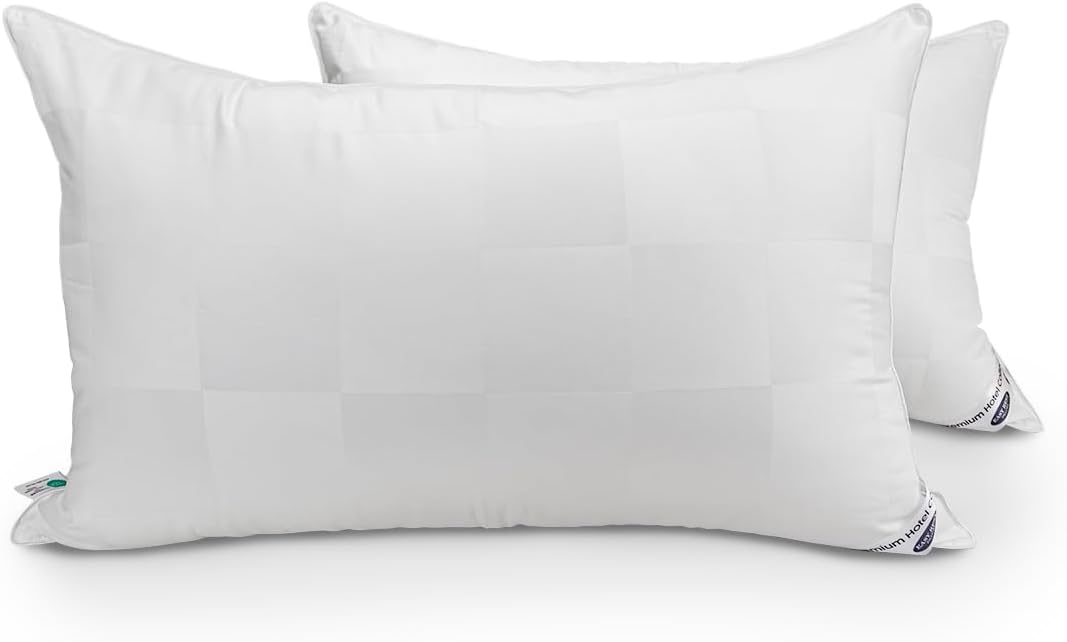 Luxury Hotel Collection Down Alternative Pillows, Standard Size, Medium or High Profile, 250 Thread Count Cotton Cover, Set of 2, White, Machine Washable, Made in Australia (Medium Profile)