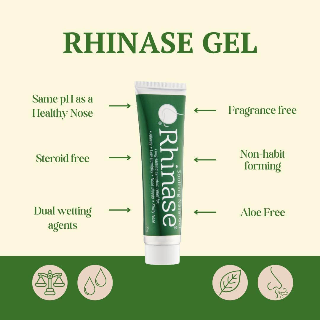 Rhinase Allergy Relief Lubricating Nasal Gel – Dual Salt, Steroid-Free Formula for Moisture & Comfort | Ideal for Swimmers & CPAP or Oxygen Therapy Users | Safe for Children | 1 oz