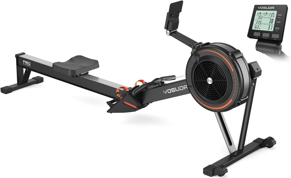 YOSUDA R2 Rowing Machine for Home, Air Rower with Self-Powered Monitor | 10 Level Resistance, Aluminum Rail, Ergonomic Seat, Easy Storage, Full Body Workout, Home Gym Equipment