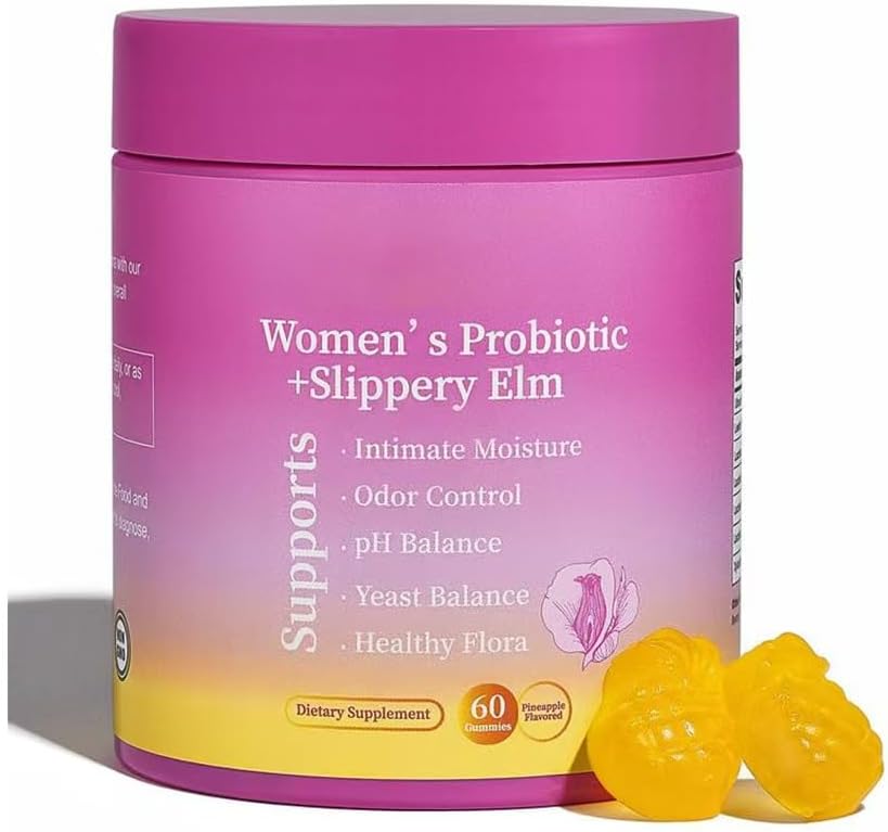 Her Juicy Feminine Probiotics Gummies for Women - Supports pH Balance, Gut Health & Immune System, Prebiotics & Lactobacillus Blend, Pineapple Flavor, 60 Gummies,Pink