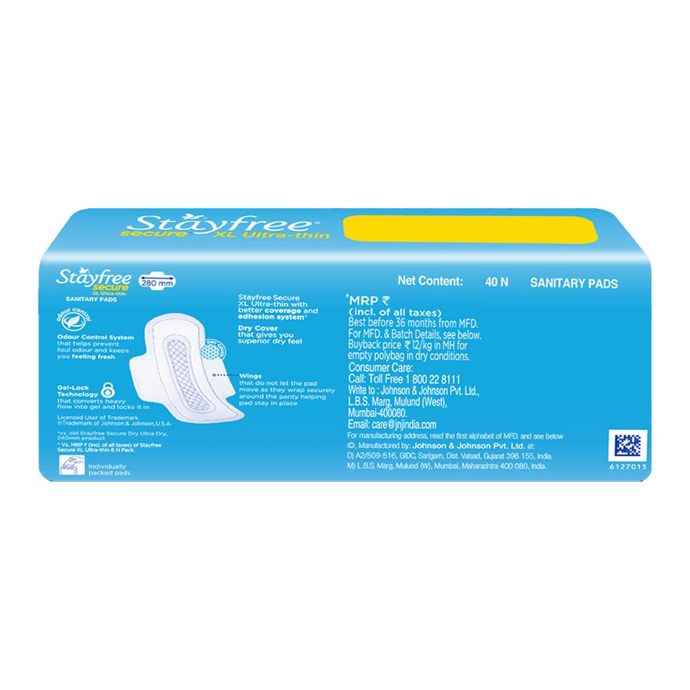 Stayfree Secure XL (Pack of 40) Ultra Thin Dry Cover Sanitary Pads For Women With Wings