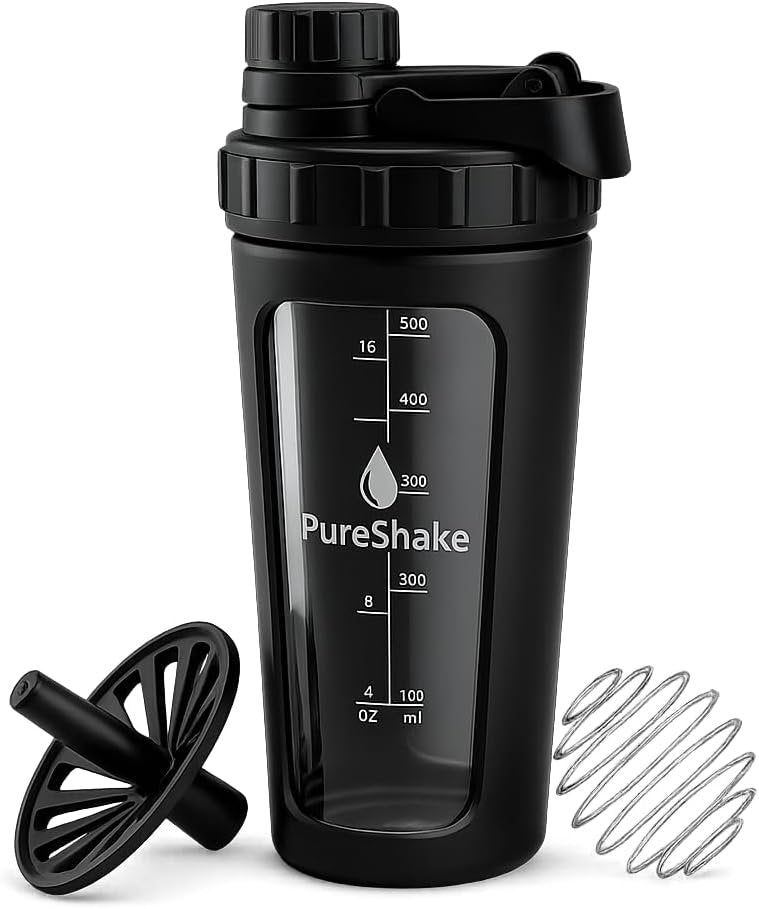 Paddi Glass Protein Shaker Bottle - Odorless, BPA Free, Leak-Proof - 24 OZ | Graduated Ideal Fitness, Milkshake and Smoothies