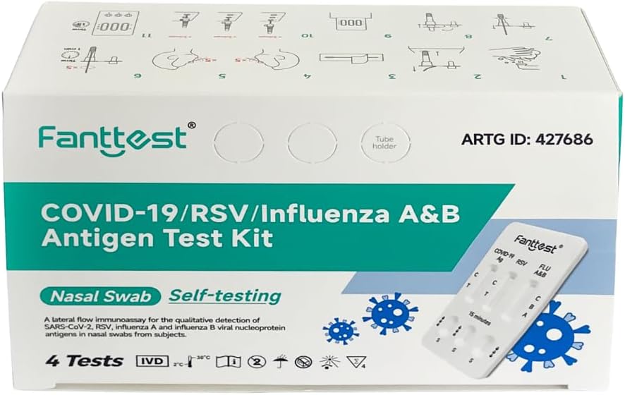 Fanttest 4 in 1 COVID-19 /RSV/Influenza A&B Antigen Test Kit for self-testing (4 Pack)