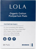 LOLA Organic Cotton Postpartum Pads - 20 Count, Ultra Absorbent and Extra Long Pads, Overnight and Full Coverage, Adult Incontinence Pad for Women, Postpartum Essentials