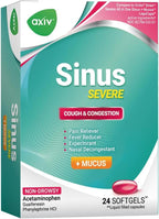 AXIV Sinus Severe + Mucus Relief, Non-Drowsy, Loosens Mucus, Maximum Strength Relief of Pain, Pressure, Congestion, & Headache Ease, 24 Softgels.