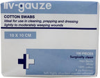 Liv Gauze Swabs 10 x 10 cm x 8 Ply Non-Sterile White Pack of 100