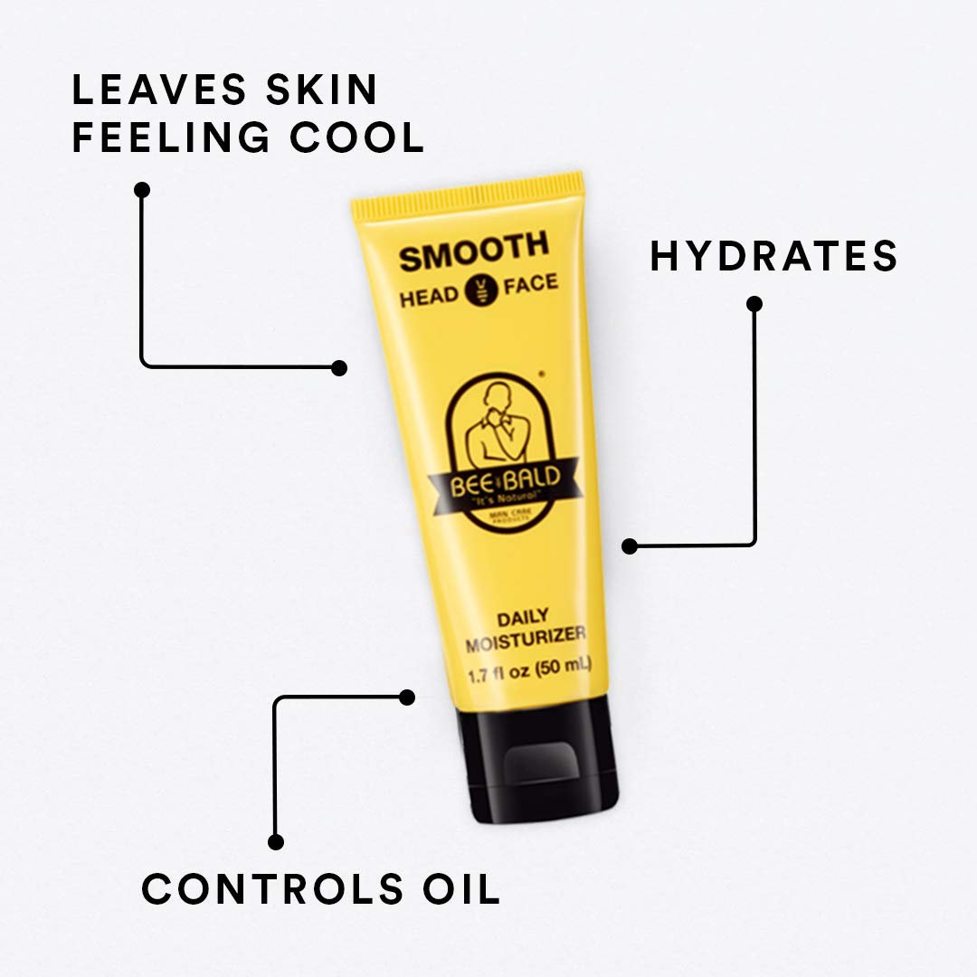 Bee Bald SMOOTH Daily Bald Head Moisturizer for Men, Oil Control, 1.7 fl oz | Hydrates, Tones, & Moisturizes Fine Lines & Dry Patches. Controls Oil & Shine on Head or Face. Perfectly Cool, Matte Finish.