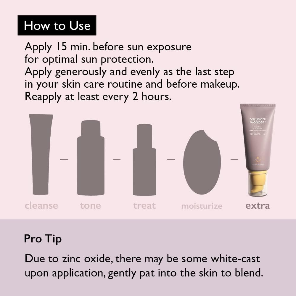 haruharu wonder Black Rice Pure Mineral Relief Daily Sunscreen, SPF50+, Mineral, PA++++, Broad Spectrum, UVA/UVB, Hyaluronic Acid, Niacinamide, 50 ml