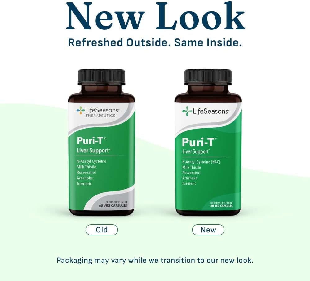 LifeSeasons Puri-T - Liver Cleanse & Detox Support Supplement - Resveratrol, N-Acetyl Cysteine, Milk Thistle, Artichoke & Turmeric - Supports Tissue Regeneration & Healthy Bile Flow - 60 Capsules